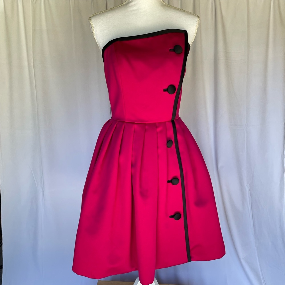 Vintage 1980’s AJ Bari for Lord & Taylor Hot Pink Asymmetrical Strapless Drress